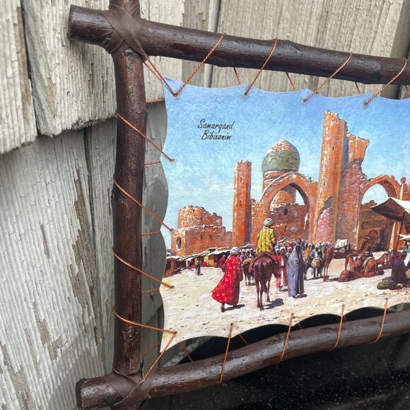 Samargand Bibixonim Oil Painting Print On Lamb Skin Ancient Street Scene - Picture 3 of 5